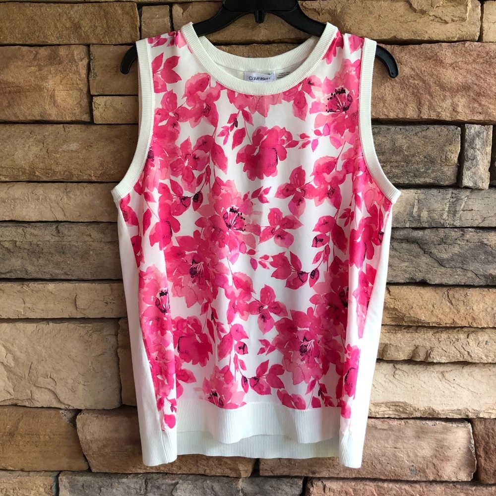 Calvin Klein pink floral sleeveless blouse NWT M
